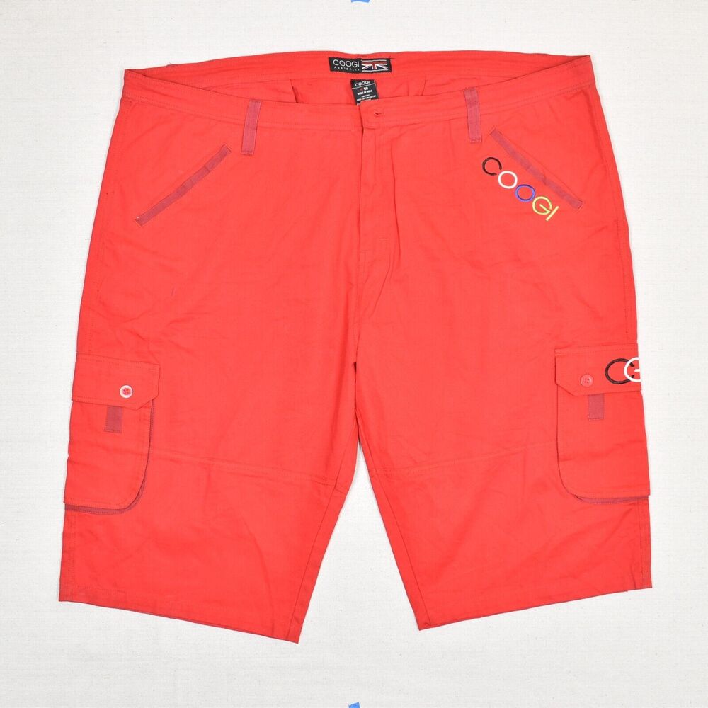 Coogi Australia Men's Cargo Shorts Zip Solid Y2K Cotton Red Size 50 Stained